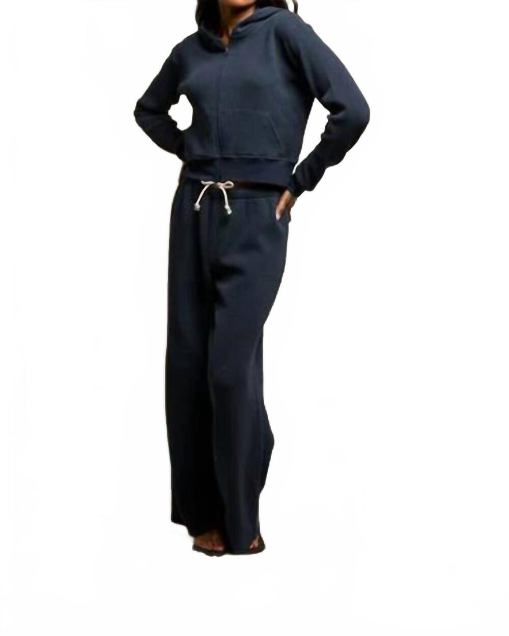 NEW PERFECTWHITETEE inez waffle relaxed zip-up cropped hoodie in navy